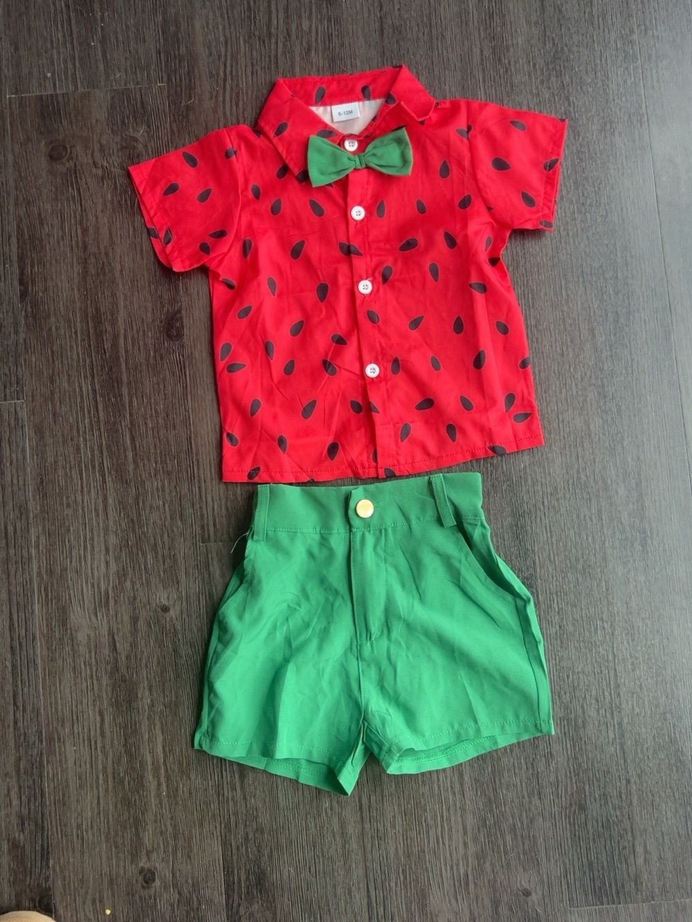 Kids Watermelon Print Shirt & Green Shorts Set - Red & Green